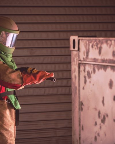 Container being blasted